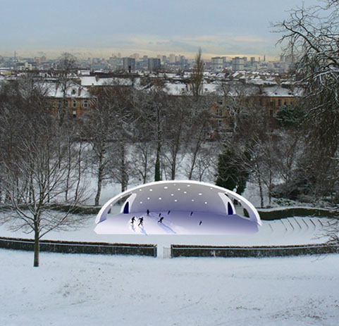 Bandshell for Queens Park, Glasgow. ice skating public amphitheatre
